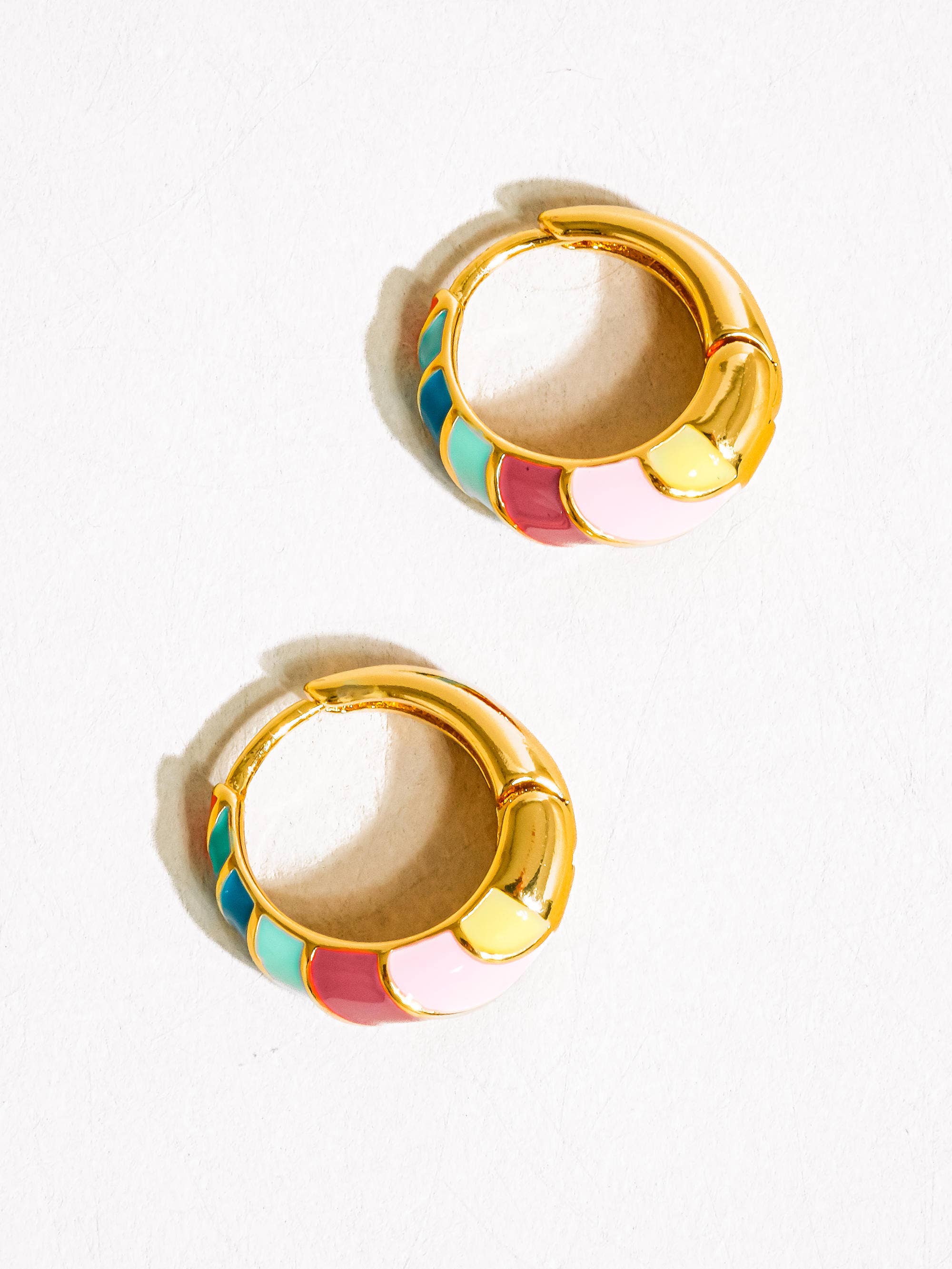 Gold Colorful Striped Hoop Earring