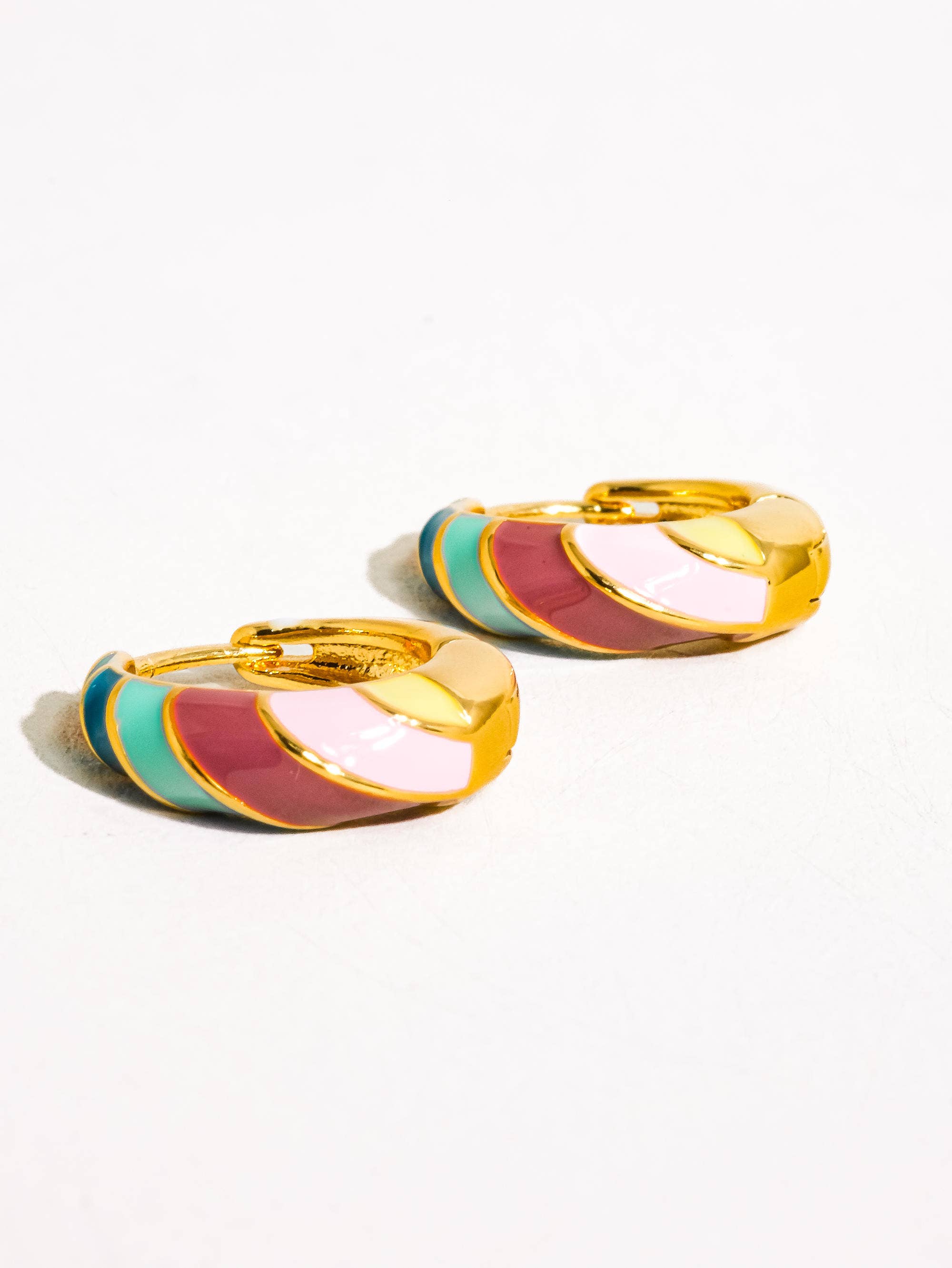 Gold Colorful Striped Hoop Earring